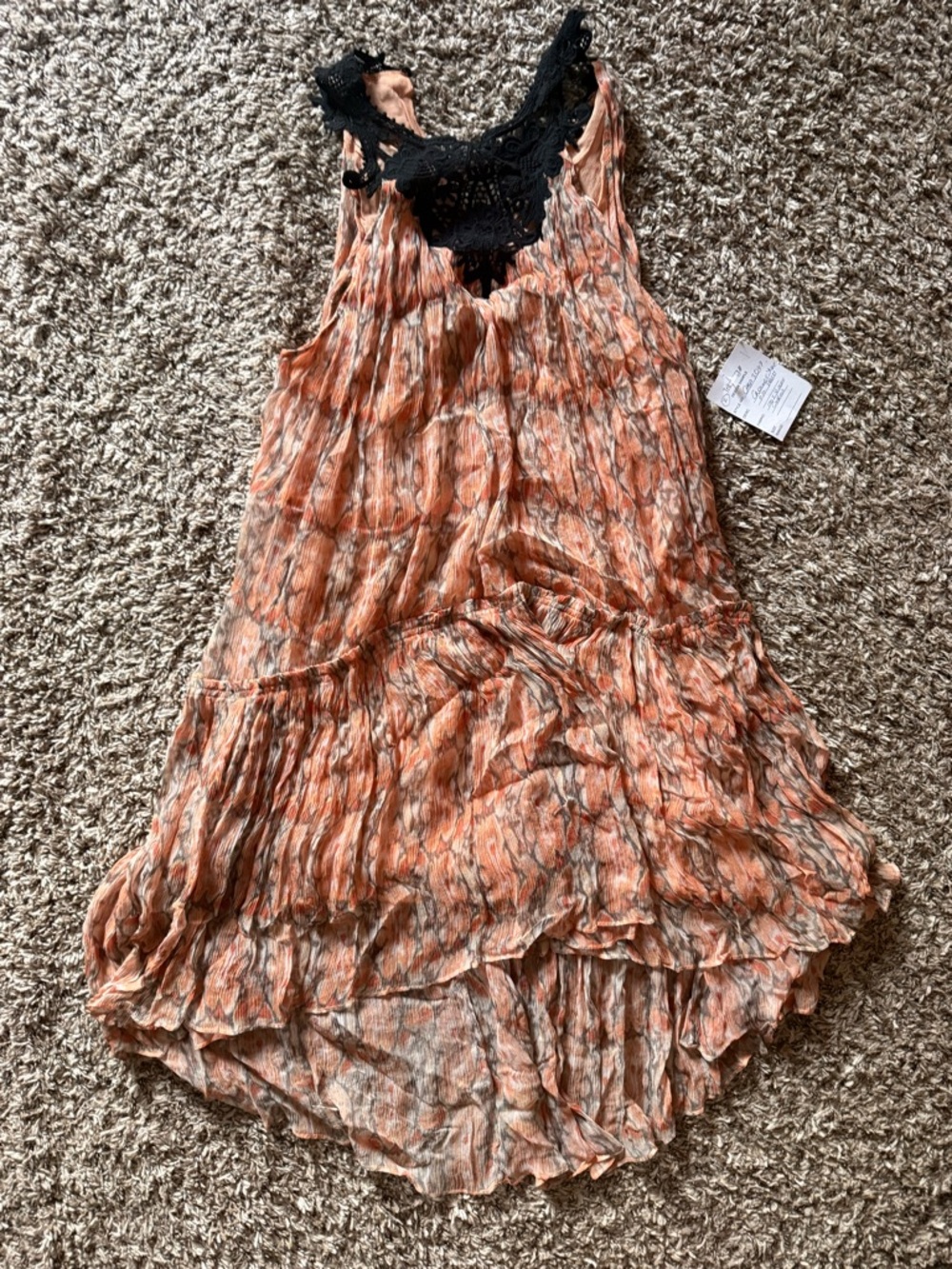 Caballero Crochet Yoke Printed Dress | Designer Sample size S| Boho Ruffle Hem